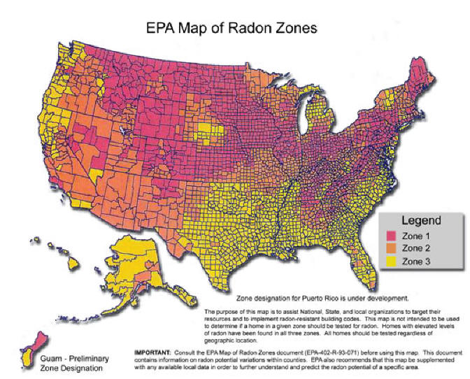 EPA Map of Radon Zones